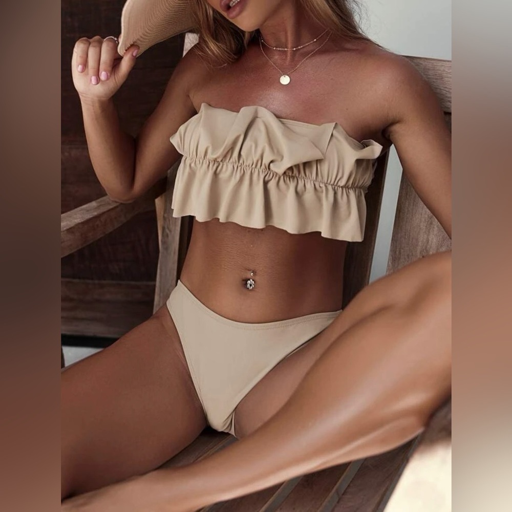 Tan ruffle bikini set size L shein